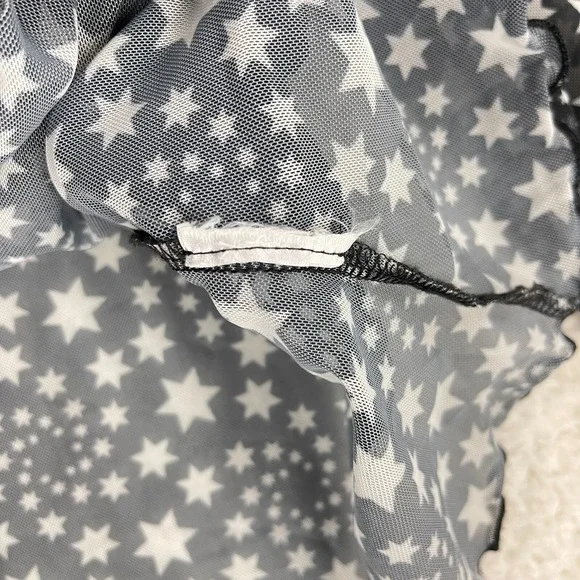 Free People Marni Sheer Top Womens Medium Black White Star Print Long Sleeve Tie - Picture 7 of 12